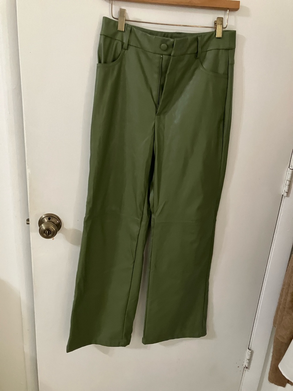 SHEIN Olive Green Wide-Leg Pants  faux leather